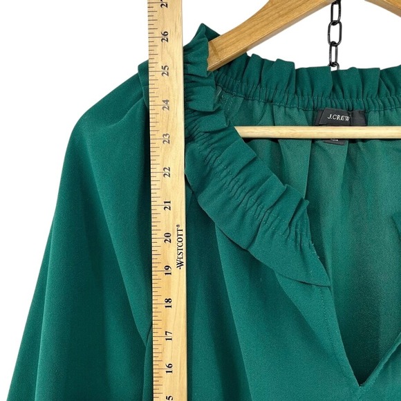 J. Crew Drapey V-Neck Ruffle Blouse Women's Size Small Green‎ Crepe Style# AS435 - Picture 8 of 8